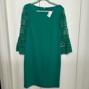 NWT Green Long-Sleeve Dress with Lace Bell Sleeves